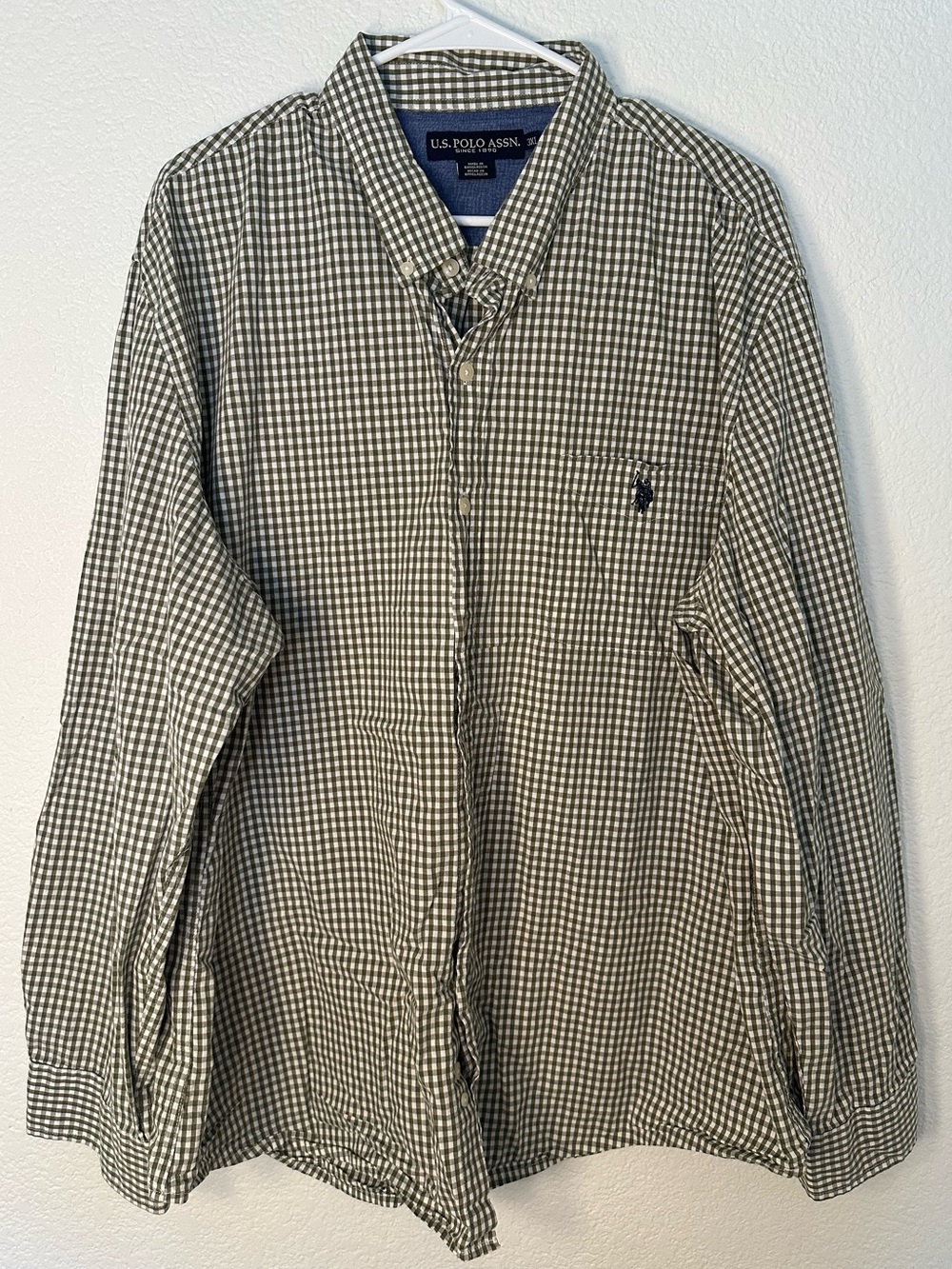 U.S. Polo Assn. Men’s 3XL Green and White Gingham Button Down Shirt
